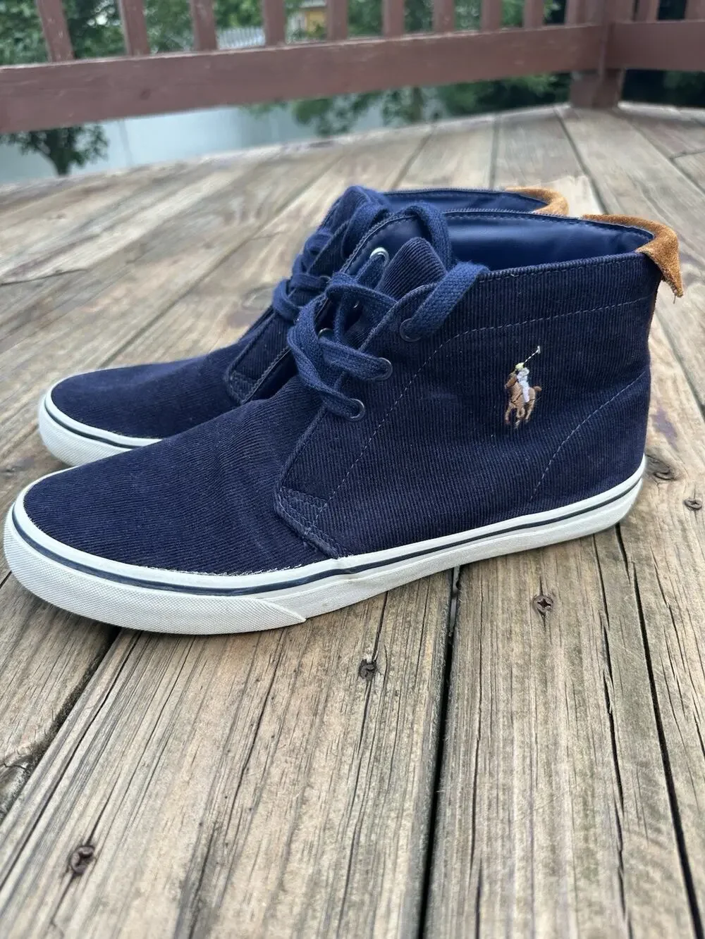 Polo Ralph Lauren Talin Sneakers 10 D Navy Corduroy Suede High Top Flesh Pony